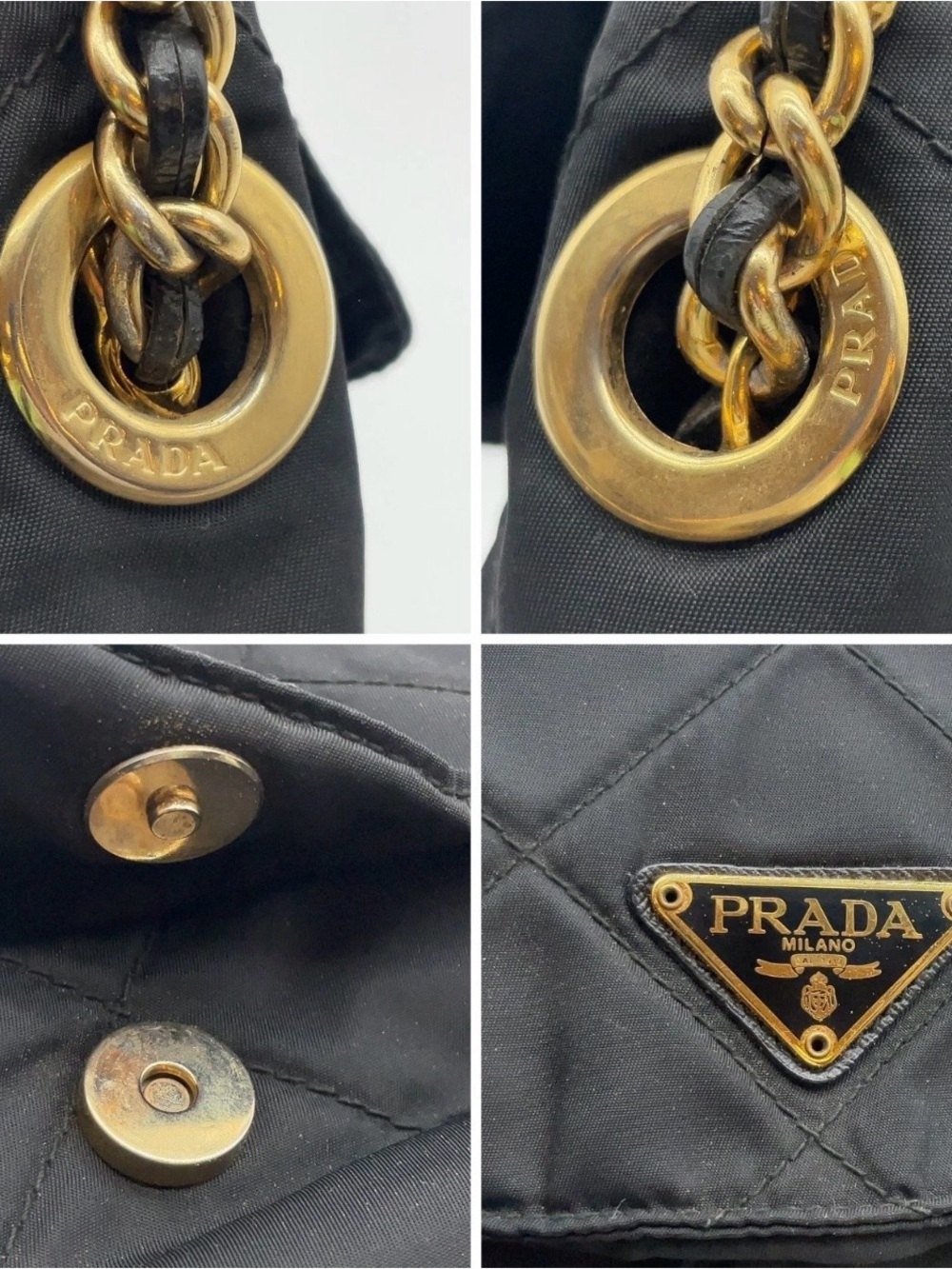 Prada Plate Quilted Tessuto Black/ Nylon Chain Shoulder Bag - Picture 7 of 12
